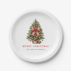 Prato De Papel Árvore de Natal em Aquarela Elegante com Laço de G