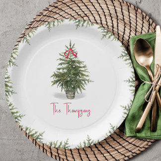 Prato De Papel Árvore de Natal em Aquarela Personalizada 