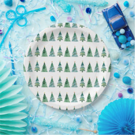 Prato De Papel Árvore de Natal Festiva de Inverno Branco Verde