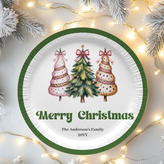 Prato De Papel Árvore de Natal Leopardo Moderna Personalizada em  (Modern Leopard Christmas Tree Personalized Paper Plates)