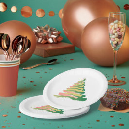 Prato De Papel Árvore de Natal Minimalista com Pinceladas