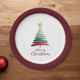 Prato De Papel Árvore de Natal Minimalista Moderna Burgundy 
