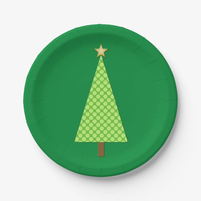 Prato De Papel Árvore de Natal moderna com bolinhas verde-limão (Frente)