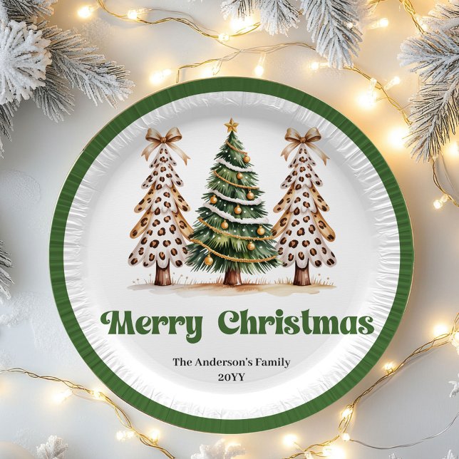 Prato De Papel Árvore de Natal Personalizada de Leopardo em Papel (Fun Leopard Christmas Tree Personalized Paper Plates)