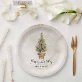 Prato De Papel Árvore de Natal Rustic Happy Holidays