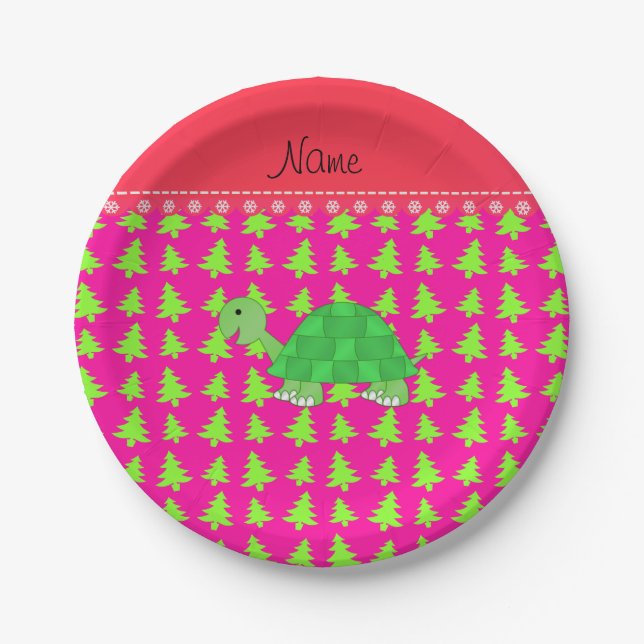 Prato De Papel Árvore de natal verde-rosa de tartaruga (Frente)