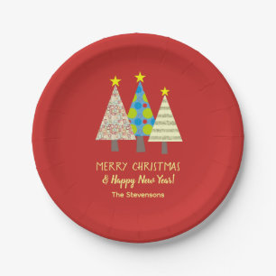Prato De Papel Árvore de Natal Vermelha Personalizada