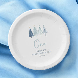 Prato De Papel Árvore de Natal Winter Onederland Boy 1rua Birthda