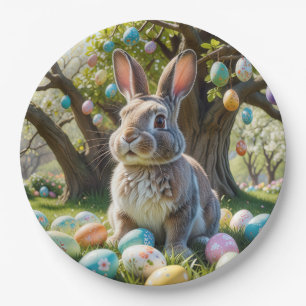 Prato De Papel Árvore De Ovo De Páscoa Com Coelho