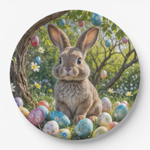 Prato De Papel Árvore De Ovo De Páscoa Com Coelho