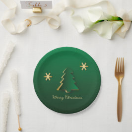 Prato De Papel Árvore Dourada de Natal Clássica Elegante
