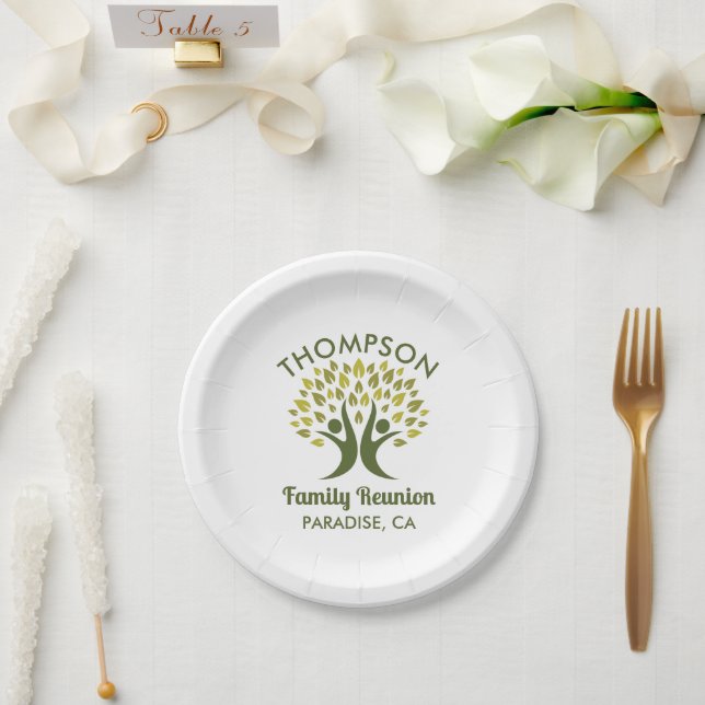 Prato De Papel Árvore Familiar de Reunião Verde Moderna (Casamento)