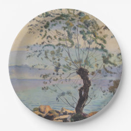 Prato De Papel Árvore selvagem pelo lago (paisagem suíça)