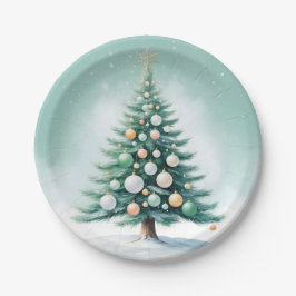 Prato De Papel Árvore verde do pinheiro | Laranja Verde prateado