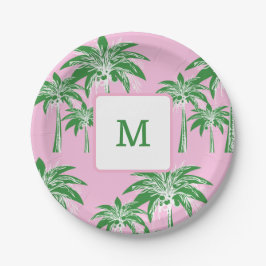 Prato De Papel Árvore verde rosa Palm Pré-disquete Verão Monogram