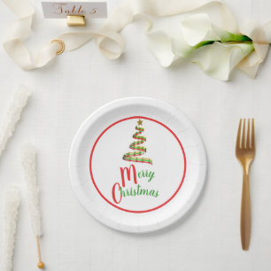 Prato De Papel Árvore vermelha, verde, e Dourado do Feliz Natal