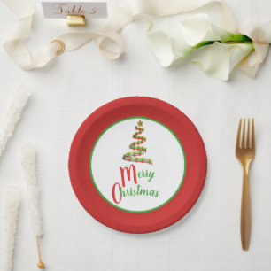 Prato De Papel Árvore vermelha, verde, e Dourado do Feliz Natal