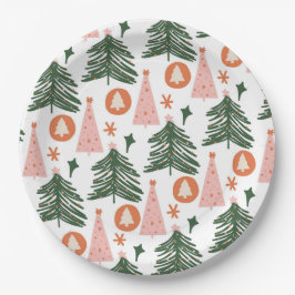Prato De Papel Árvores de Natal Boho Verde Rosa Laranja