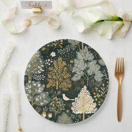 Prato De Papel Árvores de Natal Boho Vintage Branco Verde Dourado