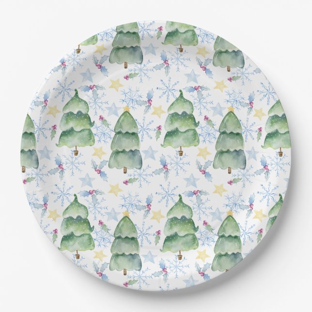 Prato De Papel Árvores de natal de aquarela (Frente)