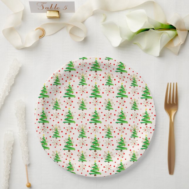 Prato De Papel Árvores de Natal e Flocos de Neve Dourados (Casamento)