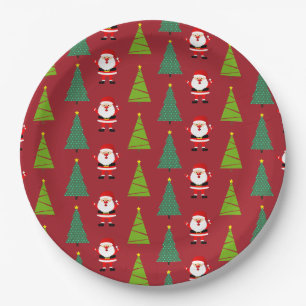 Prato De Papel Árvores de Natal Fofo e Padrão de Papai Noel Verme