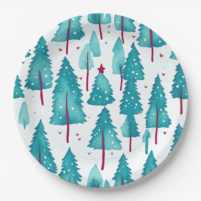 Prato De Papel Árvores de Natal Lindas de Inverno Floresta de Nev (Frente)