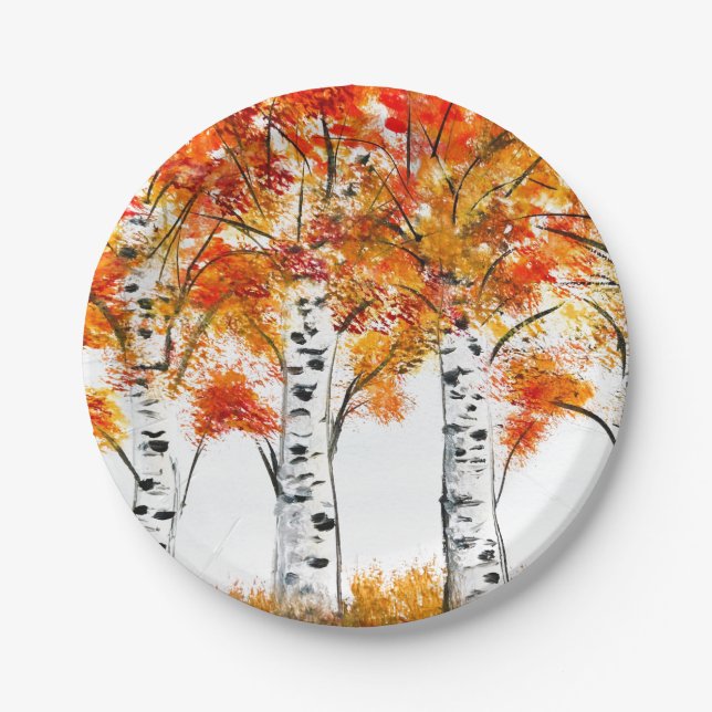 Prato De Papel Árvores de Pássaros Caindo Folhas de Laranja do ou (Frente)