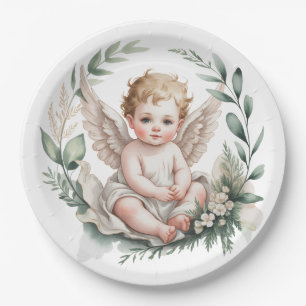 Prato De Papel Asas de Anjo em Aquarela Batismo