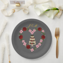 Assiette décorative grise pour gâteau avec cœur