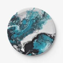 Assiette en papier. Motif abstrait. Vagues Anetka.