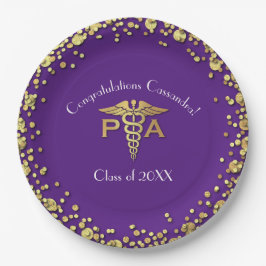 Prato De Papel Assistente Médico Graduado Roxo Dourado