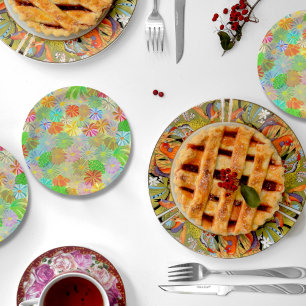 Prato De Papel Aster & Cone flores e folhas tropicais aquarela