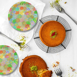 Prato De Papel Aster & Cone flores e folhas tropicais aquarela