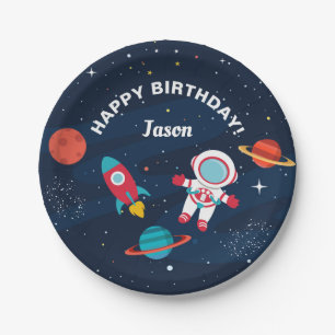Prato De Papel Astronauta Astronauta Foguete Exterior Aniversári