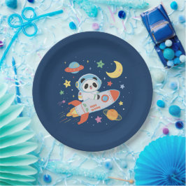 Prato De Papel Astronauta azul e laranja Panda