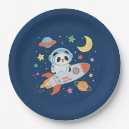 Prato De Papel Astronauta azul e laranja Panda