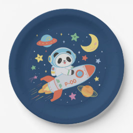 Prato De Papel Astronauta azul e laranja Panda