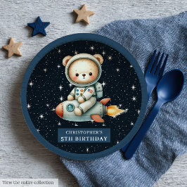 Prato De Papel Astronauta do Bear Bebê Personalizado