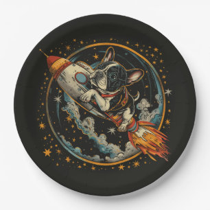 Prato De Papel Astronauta do Bulldog Francês
