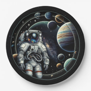 Prato De Papel Astronauta e Planetas Vintage