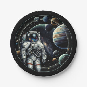 Prato De Papel Astronauta e Planetas Vintage