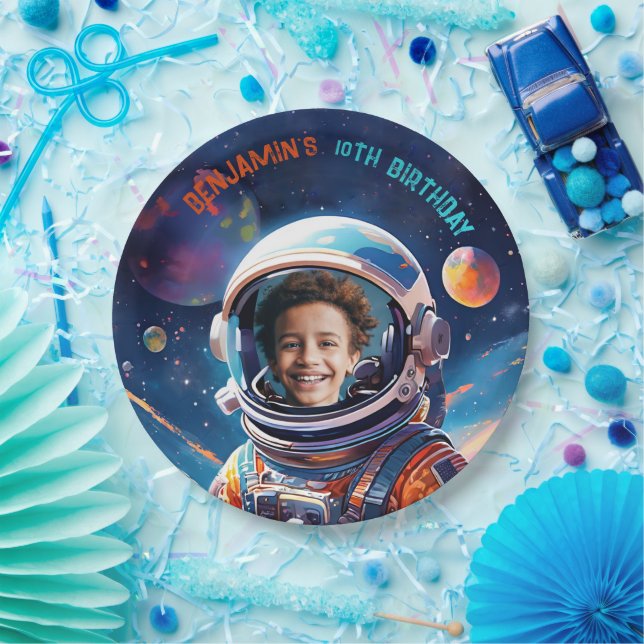 Prato De Papel Astronauta Espaço Profundo Céu Planetas Foto Anive (Festa)