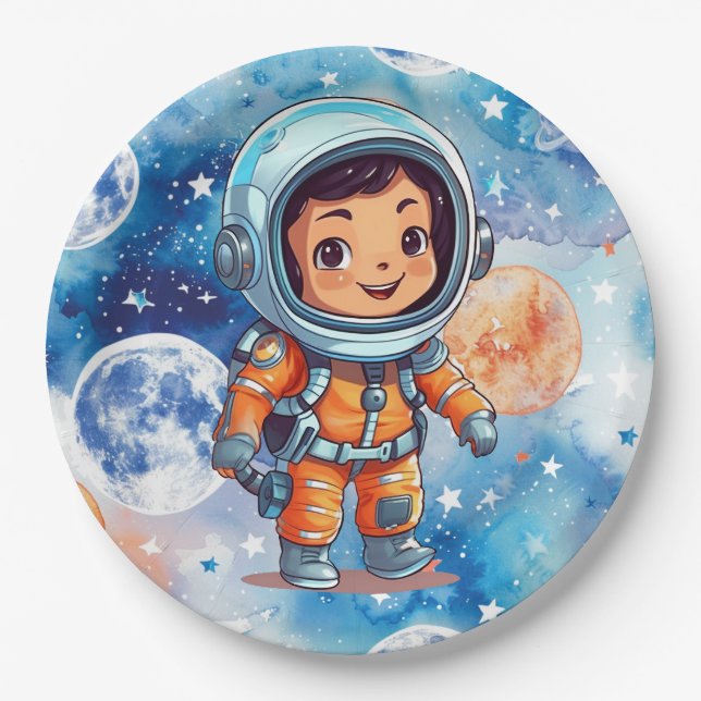 Prato De Papel Astronauta Feliz Aniversário (Frente)