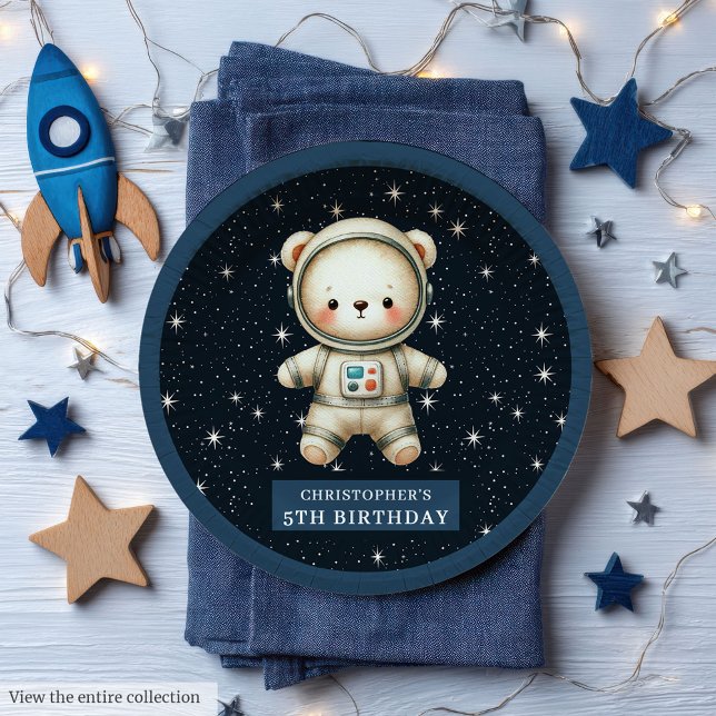 Prato De Papel Astronautas para Papel Astronautas de Urso de Tedd (Adorable Teddy Bear Astronaut Paper Plates Custom)