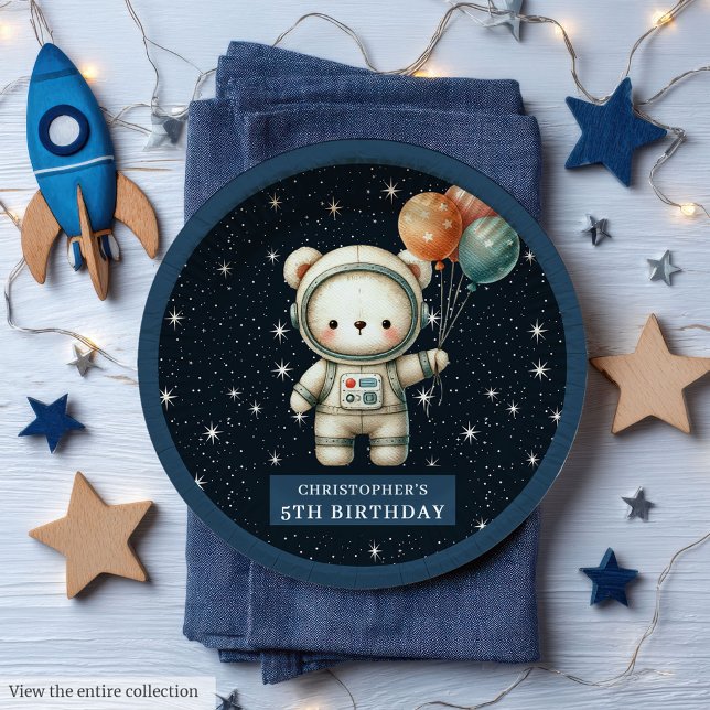 Prato De Papel Astronautas para Papel Astronautas de Urso de Tedd (Adorable Teddy Bear Astronaut Paper Plates Personalized)