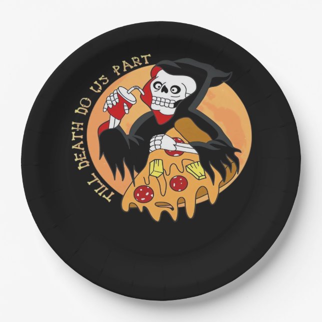 Prato De Papel Até que a Morte nos Separe. Pizza para Sempre! (Frente)