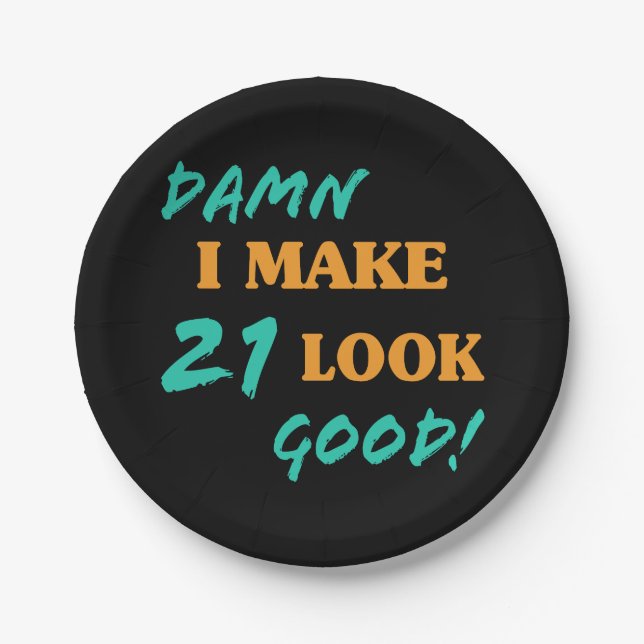 Prato De Papel Atitude aniversário de 21 anos sarcástica (Frente)