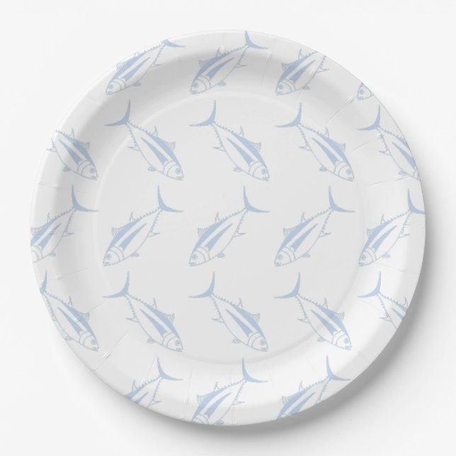 Prato De Papel Atum voador-branco de pasta azul e branca (Frente)