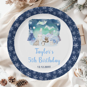Prato De Papel Aurora Boreal Animais Árticos Aniversário